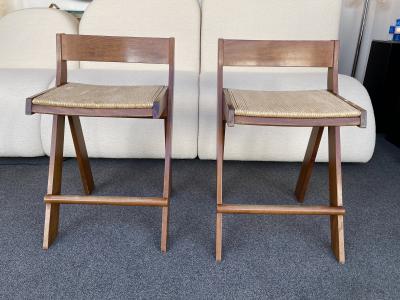 Pierre Jeanneret Pair of Compas Wood Counter Stools Italy