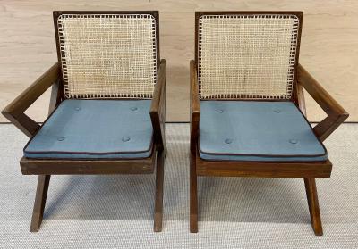 Pierre Jeanneret Pair of Pierre Jeanneret X Armchair Mid Century Modern Teak Cane 1950s