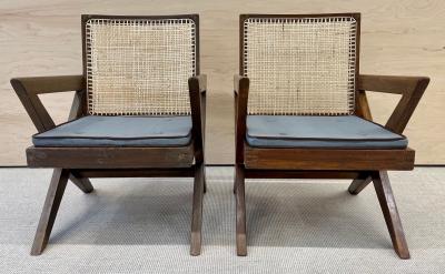 Pierre Jeanneret Pair of Pierre Jeanneret X Armchair Mid Century Modern Teak Cane 1950s