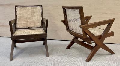 Pierre Jeanneret Pair of Pierre Jeanneret X Armchair Mid Century Modern Teak Cane 1950s