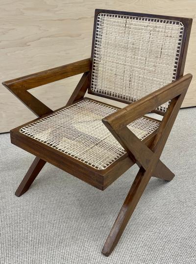 Pierre Jeanneret Pair of Pierre Jeanneret X Armchair Mid Century Modern Teak Cane 1950s