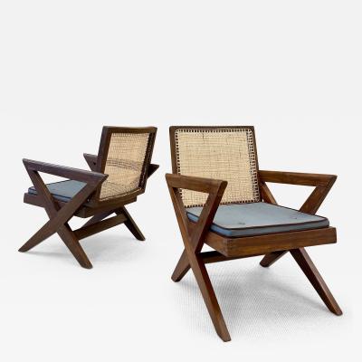 Pierre Jeanneret Pair of Pierre Jeanneret X Armchair Mid Century Modern Teak Cane 1950s