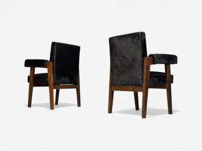Pierre Jeanneret Pierre Jeanneret Advocate Armchairs Black Cowhide Teak Chandigarh 1960s