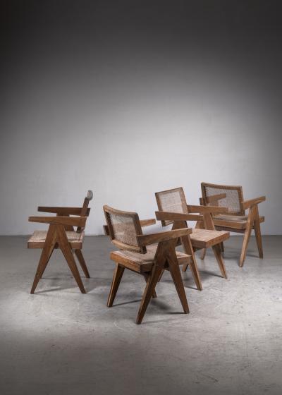 Pierre Jeanneret Pierre Jeanneret Chandigarh set of four High Court V leg chairs 1950s