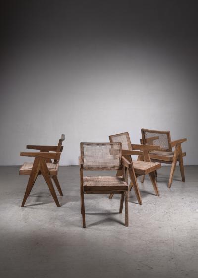 Pierre Jeanneret Pierre Jeanneret Chandigarh set of four High Court V leg chairs 1950s