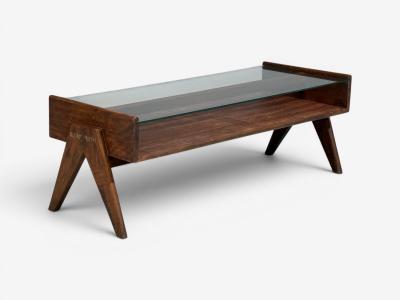 Pierre Jeanneret Pierre Jeanneret Coffee Table Teak Glass Chandigarh India 1960s