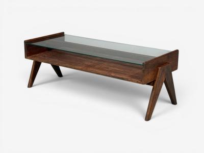 Pierre Jeanneret Pierre Jeanneret Coffee Table Teak Glass Chandigarh India 1960s