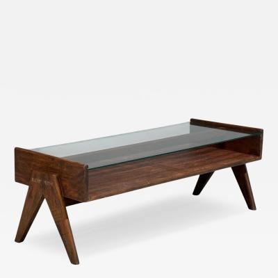 Pierre Jeanneret Pierre Jeanneret Coffee Table Teak Glass Chandigarh India 1960s