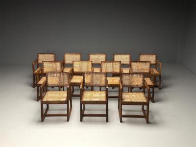 Pierre Jeanneret Pierre Jeanneret French Mid Century Modern 12 Box Dining Chairs Teak Cane