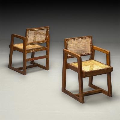 Pierre Jeanneret Pierre Jeanneret French Mid Century Modern 12 Box Dining Chairs Teak Cane