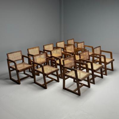 Pierre Jeanneret Pierre Jeanneret French Mid Century Modern 12 Box Dining Chairs Teak Cane