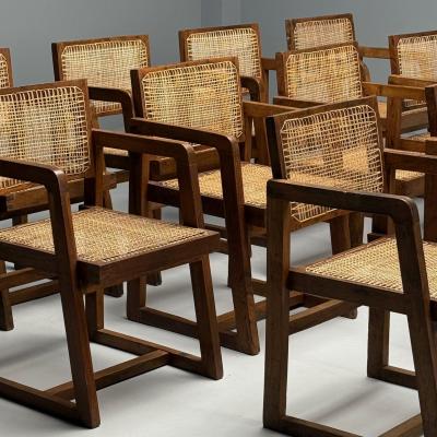 Pierre Jeanneret Pierre Jeanneret French Mid Century Modern 12 Box Dining Chairs Teak Cane