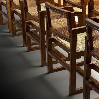 Pierre Jeanneret Pierre Jeanneret French Mid Century Modern 12 Box Dining Chairs Teak Cane