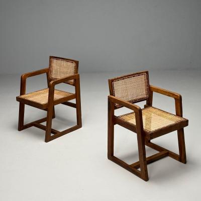 Pierre Jeanneret Pierre Jeanneret French Mid Century Modern 12 Box Dining Chairs Teak Cane