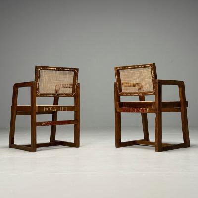 Pierre Jeanneret Pierre Jeanneret French Mid Century Modern 12 Box Dining Chairs Teak Cane