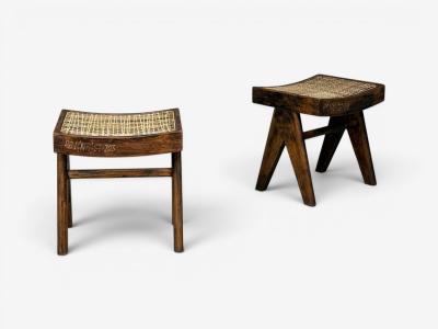 Pierre Jeanneret Pierre Jeanneret Low Cane Stools Teak Cane Chandigarh India 1960s