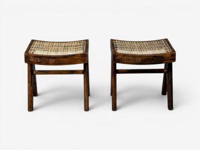 Pierre Jeanneret Pierre Jeanneret Low Cane Stools Teak Cane Chandigarh India 1960s