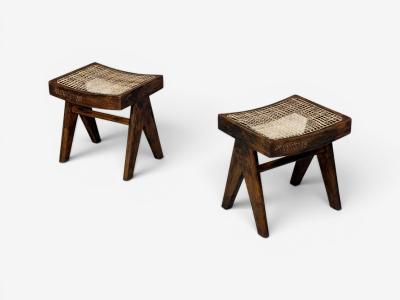 Pierre Jeanneret Pierre Jeanneret Low Cane Stools Teak Cane Chandigarh India 1960s