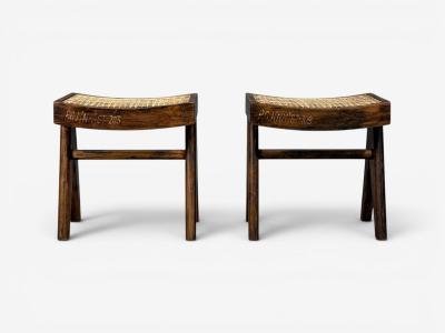 Pierre Jeanneret Pierre Jeanneret Low Cane Stools Teak Cane Chandigarh India 1960s