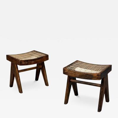 Pierre Jeanneret Pierre Jeanneret Low Cane Stools Teak Cane Chandigarh India 1960s
