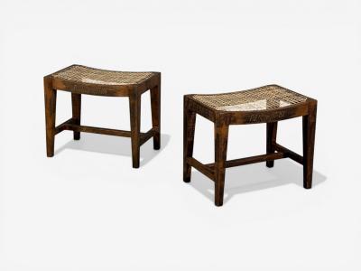 Pierre Jeanneret Pierre Jeanneret Rectangular Low Stools Teak Cane Chandigarh India 1960s