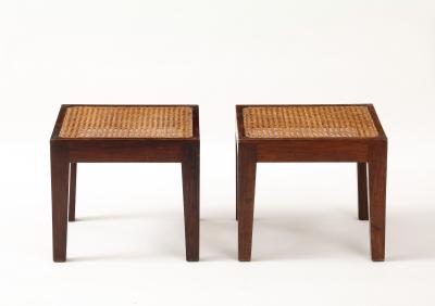 Pierre Jeanneret Pierre Jeanneret Side Teak Tables Rattan Tops Period Work France c 1940 s