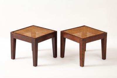Pierre Jeanneret Pierre Jeanneret Side Teak Tables Rattan Tops Period Work France c 1940 s