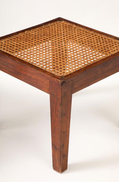 Pierre Jeanneret Pierre Jeanneret Side Teak Tables Rattan Tops Period Work France c 1940 s