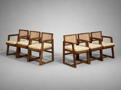 Pierre Jeanneret Pierre Jeanneret Six Dining Chairs Teak Cane Chandigarh India 1960s