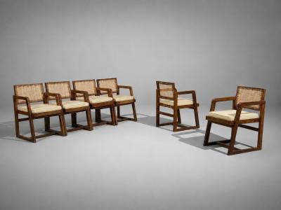 Pierre Jeanneret Pierre Jeanneret Six Dining Chairs Teak Cane Chandigarh India 1960s