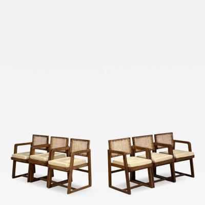 Pierre Jeanneret Pierre Jeanneret Six Dining Chairs Teak Cane Chandigarh India 1960s