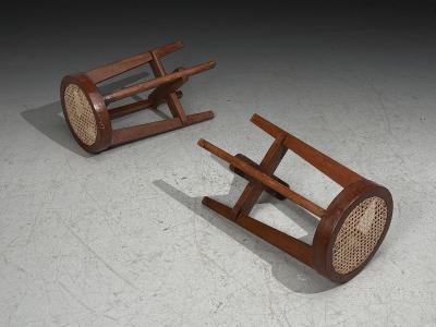 Pierre Jeanneret Pierre Jeanneret Stools Cane Teak Chandigarh India c 1960s