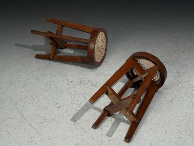 Pierre Jeanneret Pierre Jeanneret Stools Cane Teak Chandigarh India c 1960s