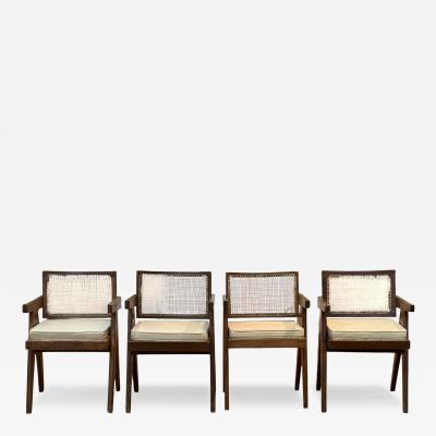 Pierre Jeanneret Pierre Jeanneret Teak Cane Four Floating Back Chairs Chandigarh 1960s