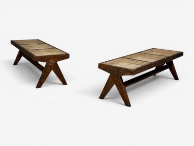 Pierre Jeanneret Pierre Jeanneret Three Seat Benches Teak Cane Chandigarh India 1960s