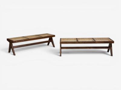 Pierre Jeanneret Pierre Jeanneret Three Seat Benches Teak Cane Chandigarh India 1960s