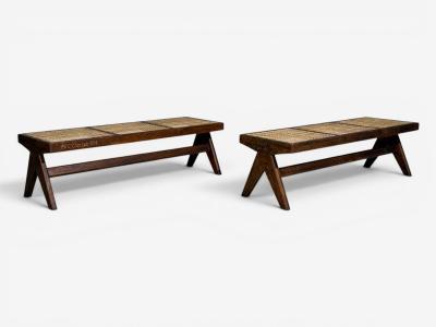 Pierre Jeanneret Pierre Jeanneret Three Seat Benches Teak Cane Chandigarh India 1960s