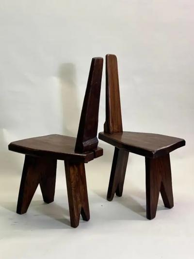Pierre Jeanneret Rare Pair of French Mid Century Modern Craftsman Wood Chairs Pierre Jeanneret