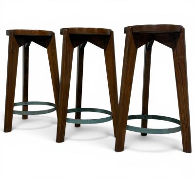 Pierre Jeanneret Set of 3 Pierre Jeanneret Teak Stools c 1960