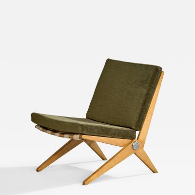 Pierre Jeanneret Slipper Chair with Birch Steel and Fabric USA 1948