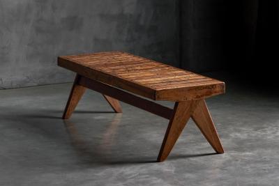 Pierre Jeanneret Solid Teak Slatted Bench by Pierre Jeanneret India 1950s
