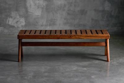 Pierre Jeanneret Solid Teak Slatted Bench by Pierre Jeanneret India 1950s