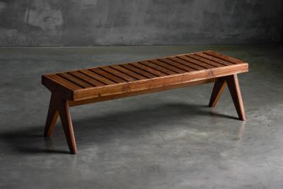 Pierre Jeanneret Solid Teak Slatted Bench by Pierre Jeanneret India 1950s