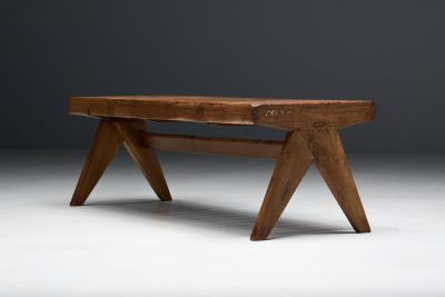 Pierre Jeanneret Solid Teak Slatted Bench by Pierre Jeanneret India 1950s