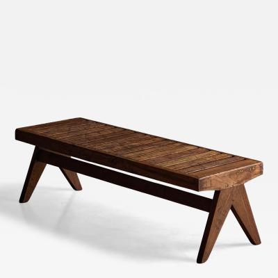Pierre Jeanneret Solid Teak Slatted Bench by Pierre Jeanneret India 1950s