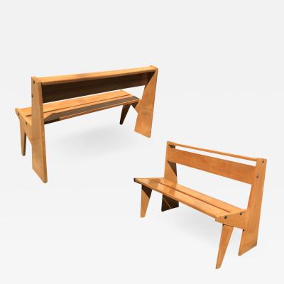 Pierre Jeanneret Style of Pierre Jeanneret Pair of Modernist Benches