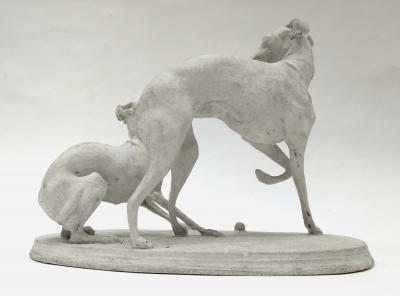 Pierre Jules M ne Two greyhounds playing with a ball by Pierre Jules M ne France circa 1860