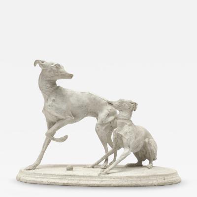 Pierre Jules M ne Two greyhounds playing with a ball by Pierre Jules M ne France circa 1860