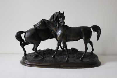 Pierre Jules Mene Antique French Bronze Sculpture of Two Horses