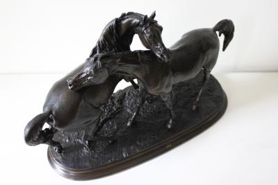 Pierre Jules Mene Antique French Bronze Sculpture of Two Horses